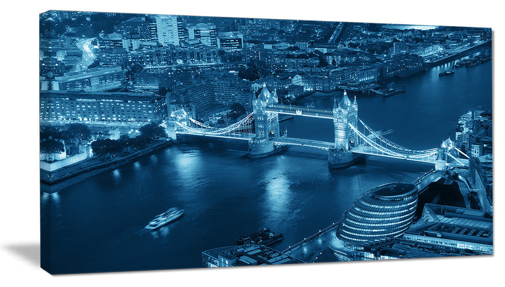 "Blue London Night" Aerial View Cityscape Canvas Print32"x16"