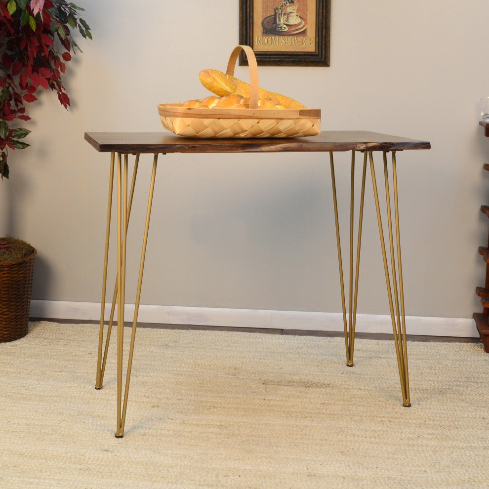 Seti Live Edge Bar Table, Elm and Gold