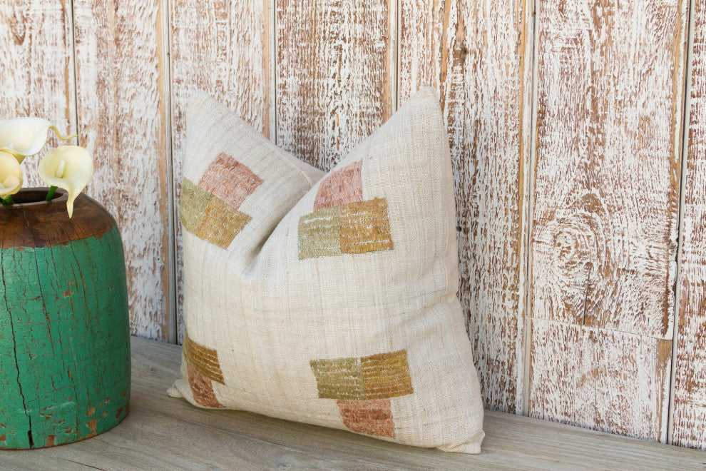 Akham Natural Embroidered Organic Silk Pillow