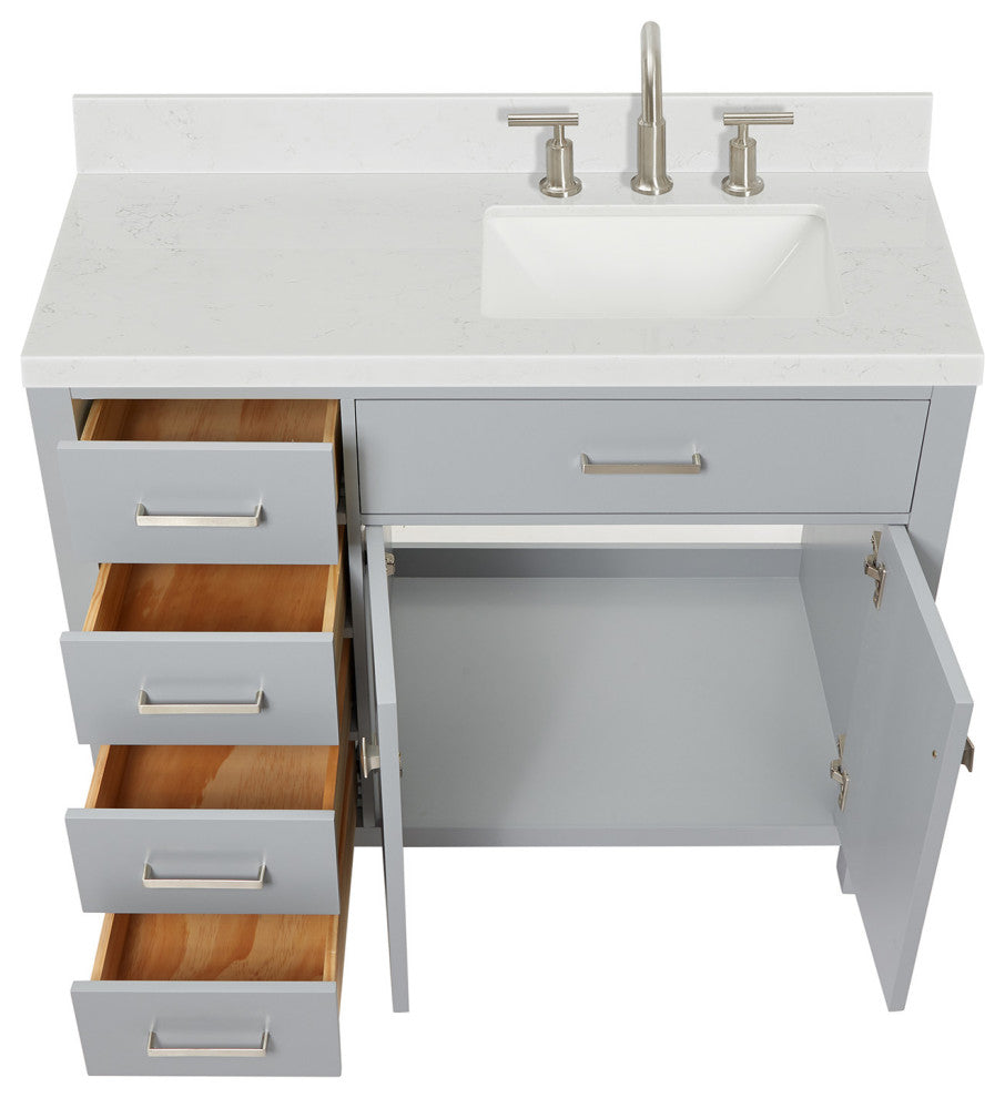 Ariel Bristol 42" Single Right Rectangle Sink Bathroom Vanity, Carrara Quartz