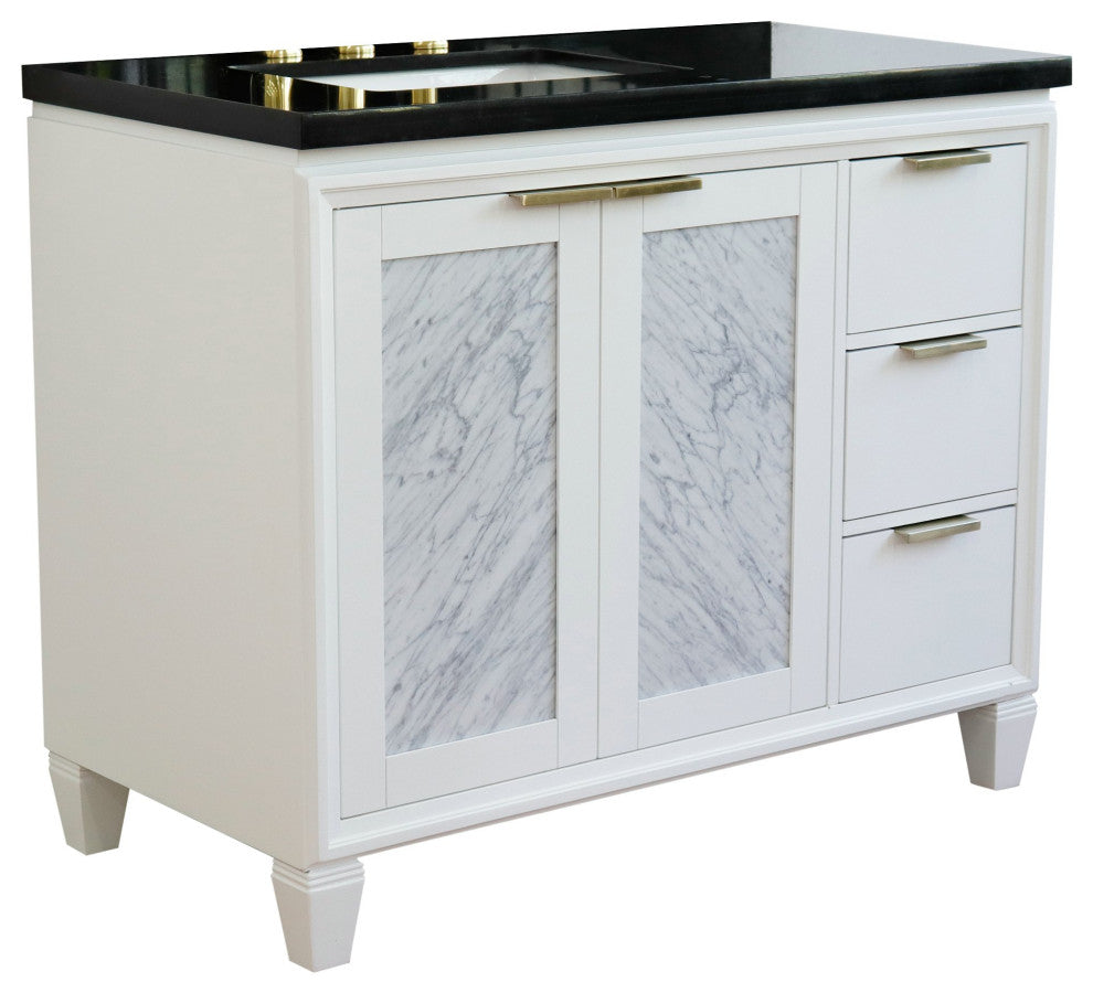 43" Single Vanity, White Finish With Black Galaxy