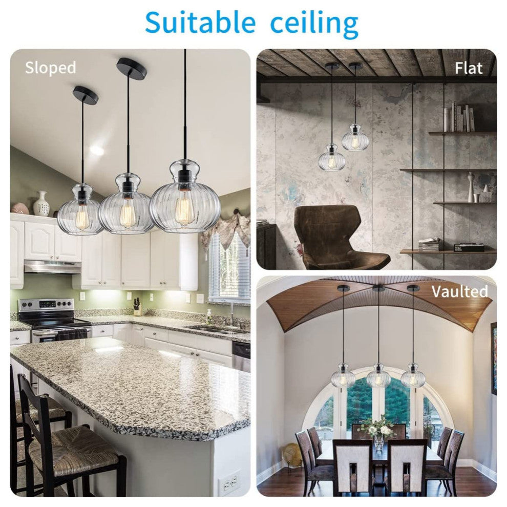 Farmhouse Kitchen Island Pendant Light Glass Globe Pendant Lamp Lighting
