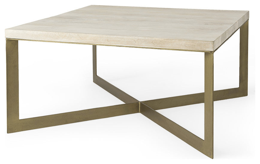 Light Brown Wood And Metal Coffee Table
