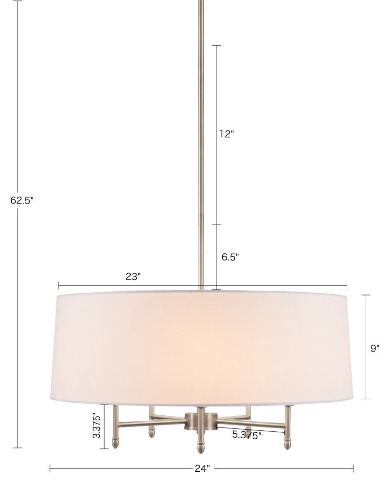 Hampton Hill 5-Light Dimmable Adjustable Height Chandelier, Silver/White