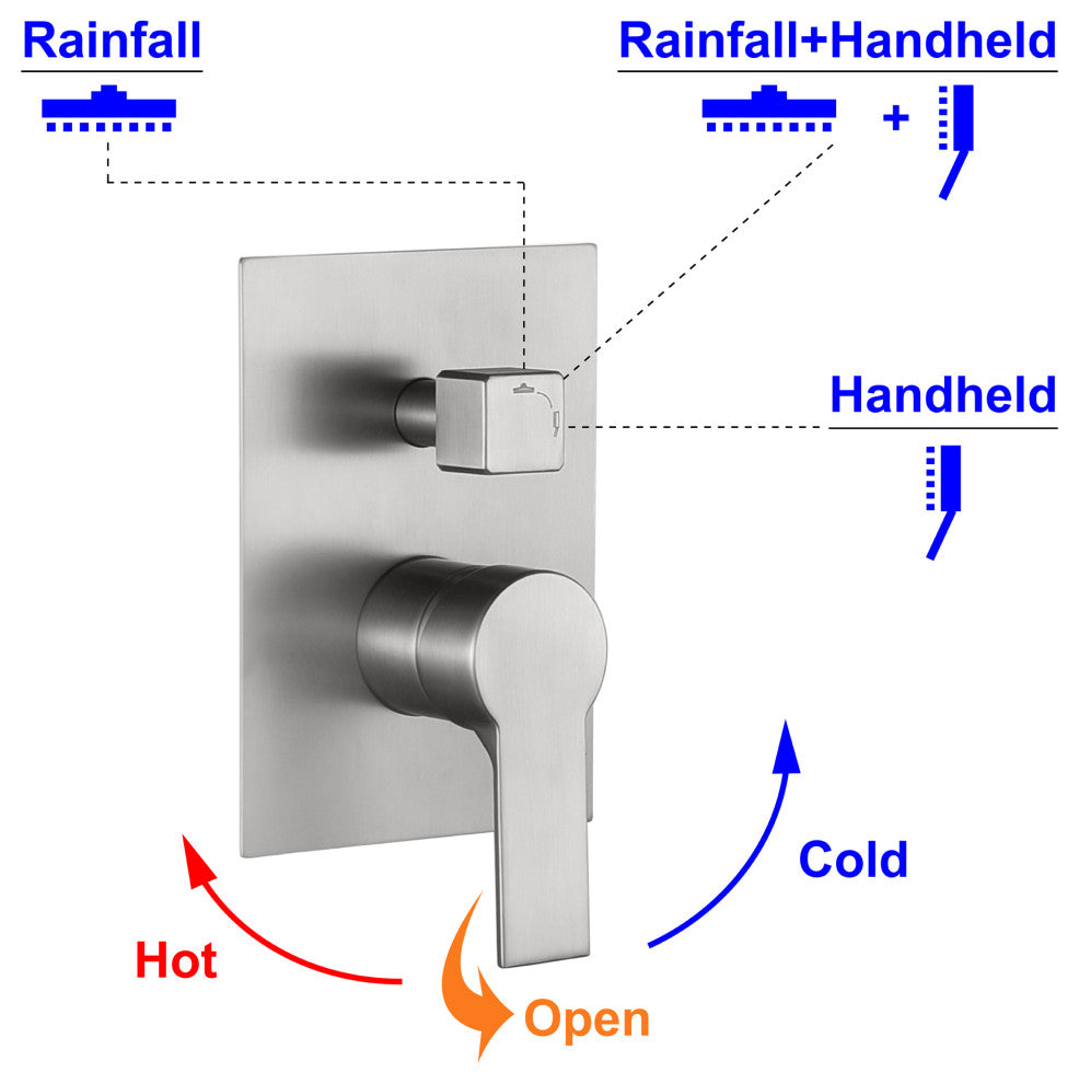 Wellfor Shower Faucet, 10" Rain Shower Head With Handheld Combo Set and Valve, Brushed Nickel