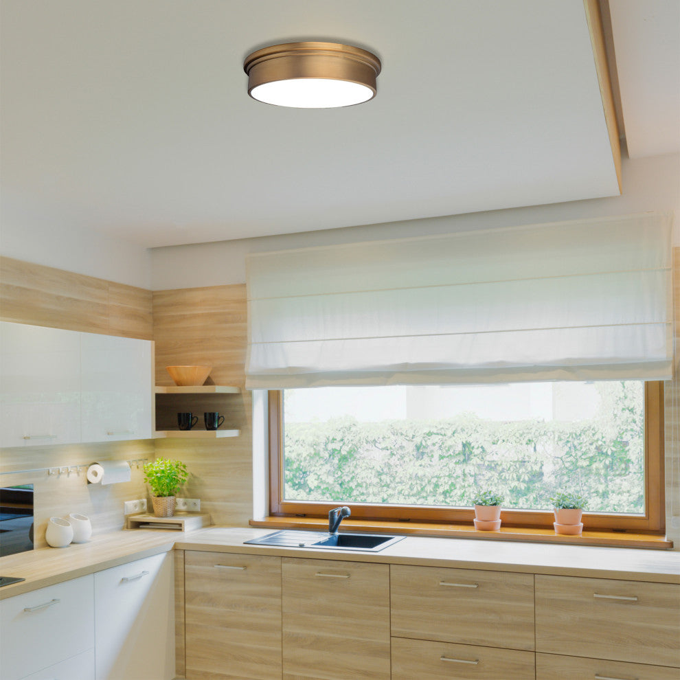 York LED Flush Mount 3000K, Aged Brass, 12"
