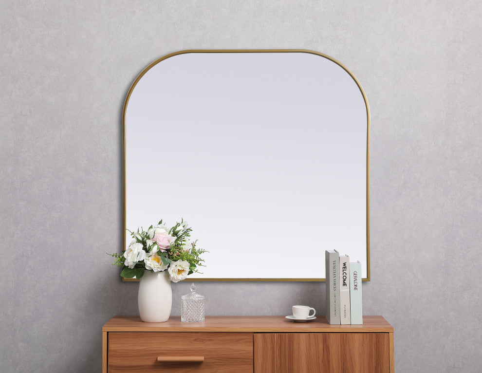 Metal Frame Arch Mirror 40X38 Inch, Brass
