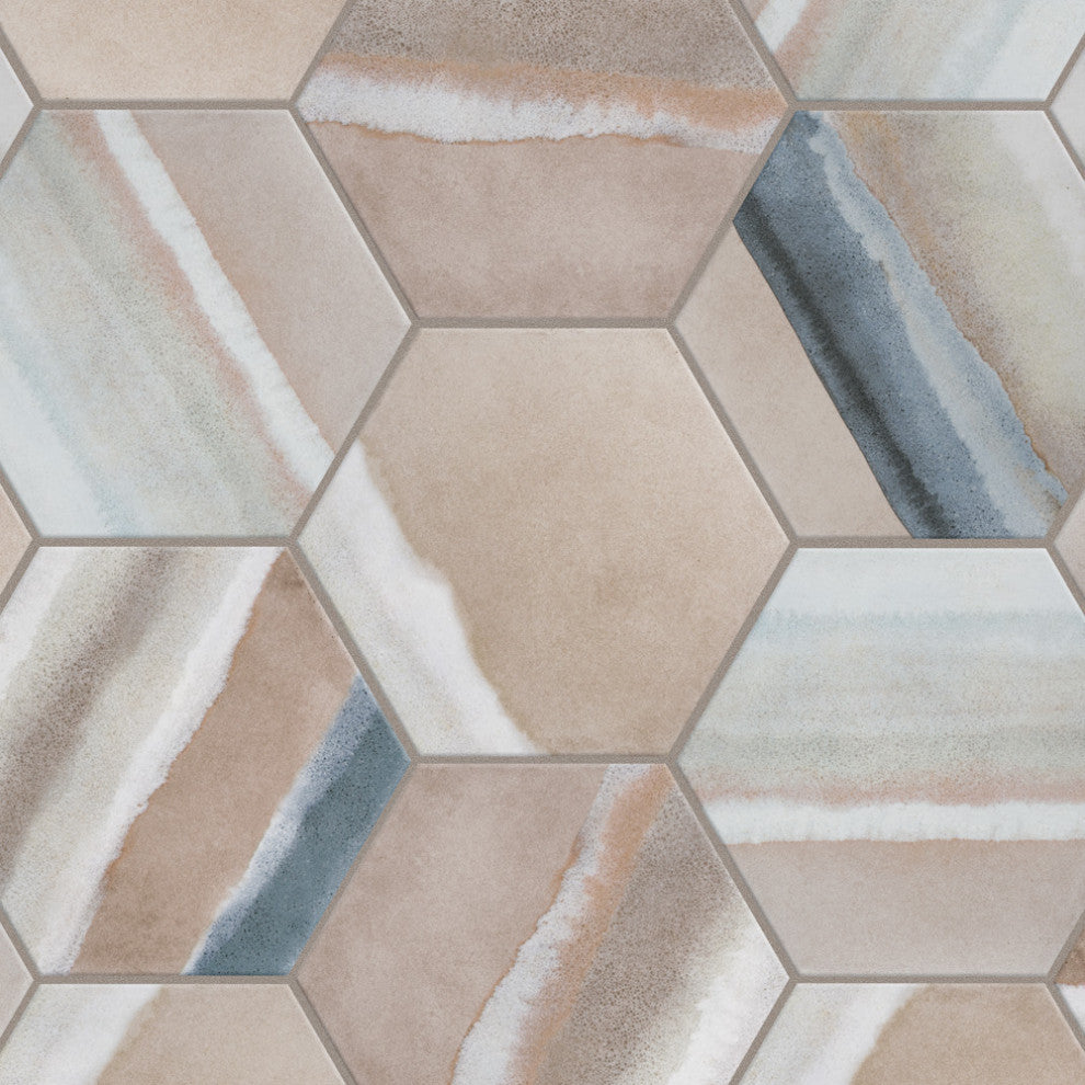 Matter Hex Canvas Taupe Blue Porcelain Floor and Wall Tile