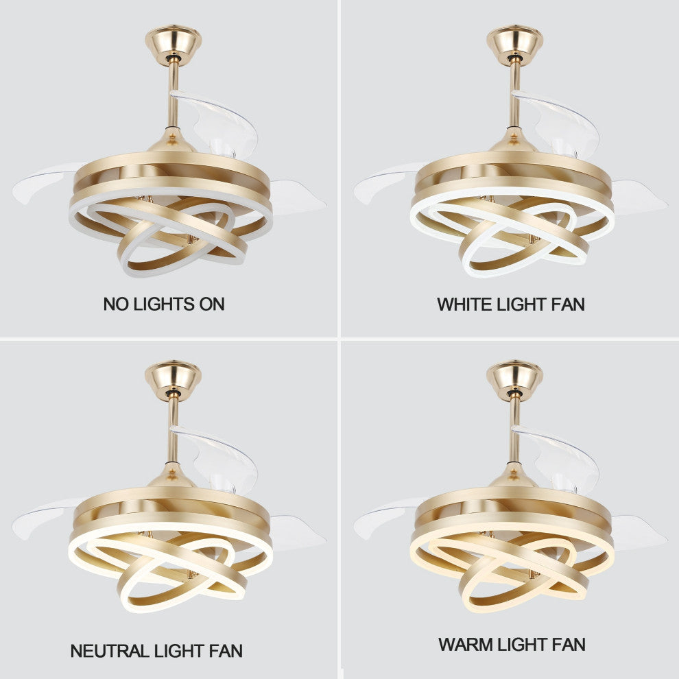 CurveCurio 42" Ceiling Fan With Adjustable LED Light Kit, Gold