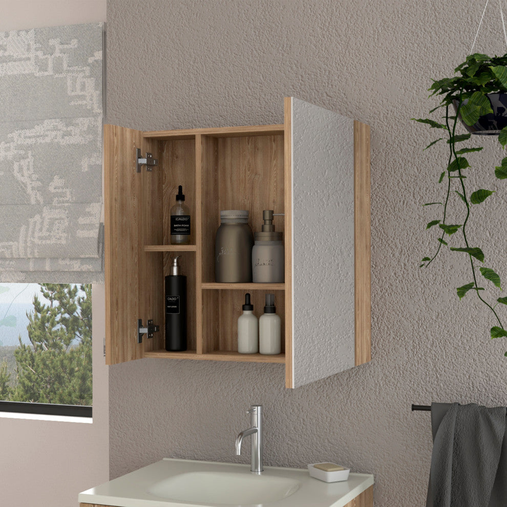 Kenya Medicine Cabinet with Mirror and 4 Interior Shelves, Pine