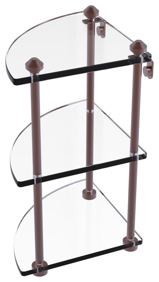 Southbeach Three Tier Corner Glass Shelf, Antique Copper