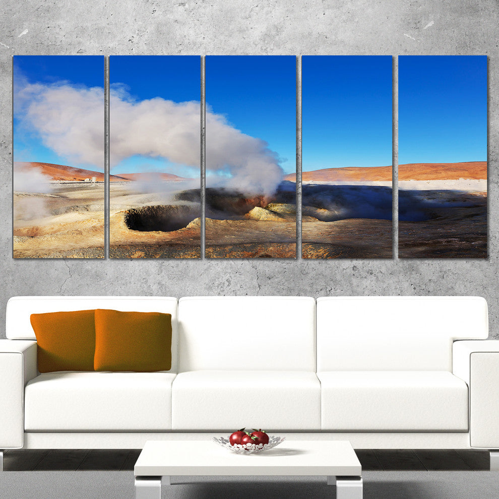 Geyser Sol De Manana Bolivia, Landscape Canvas Art, 60"x28", 5 Panels