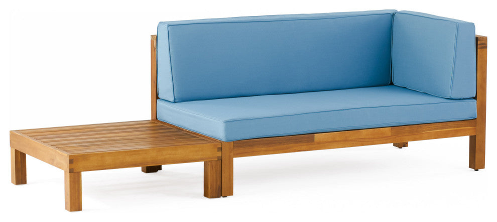 Keith Outdoor Right Arm Loveseat and Coffee Table Set, Blue/Teak