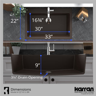 Karran QT-812 Top Mount 33" Large Single Bowl Quartz Kitchen Sink, Brown