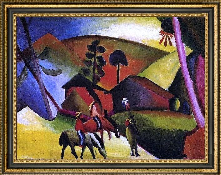 August Macke Indians on Horses - 21" x 28" Framed Premium Canvas Print