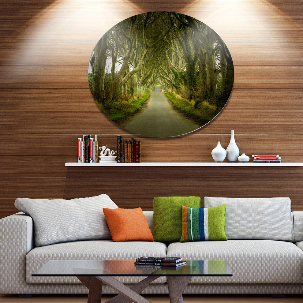 Dark Hedges Road Through Old Trees, Landscape Disc Metal Artwork, 11"