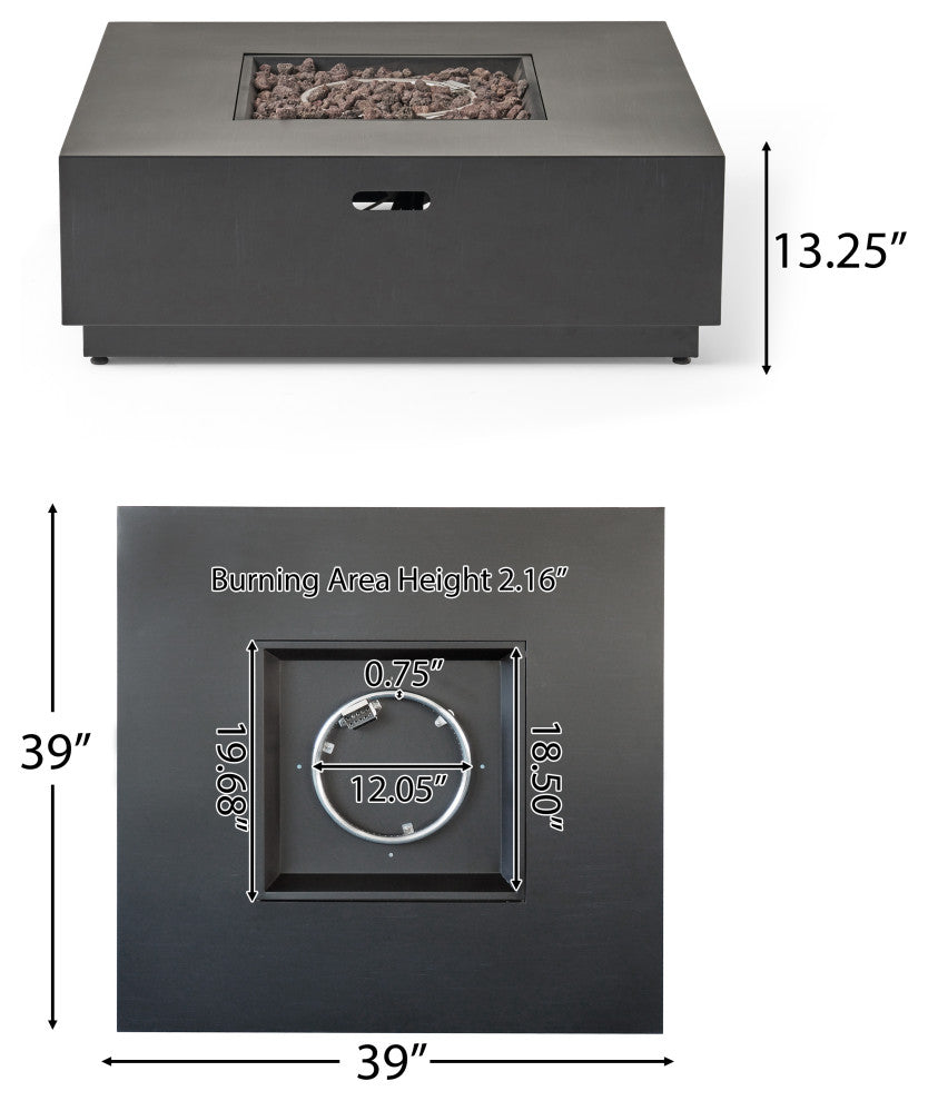 Jasmine Outdoor 50,000 BTU Square Fire Pit, No Tank Holder, Dark Gray