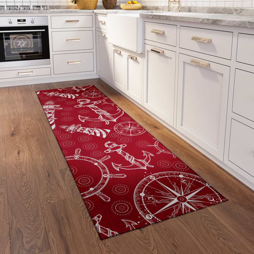 Indoor/Outdoor Harbor HA9 Red Machine Washable 2'3" x 7'6" Runner Rug