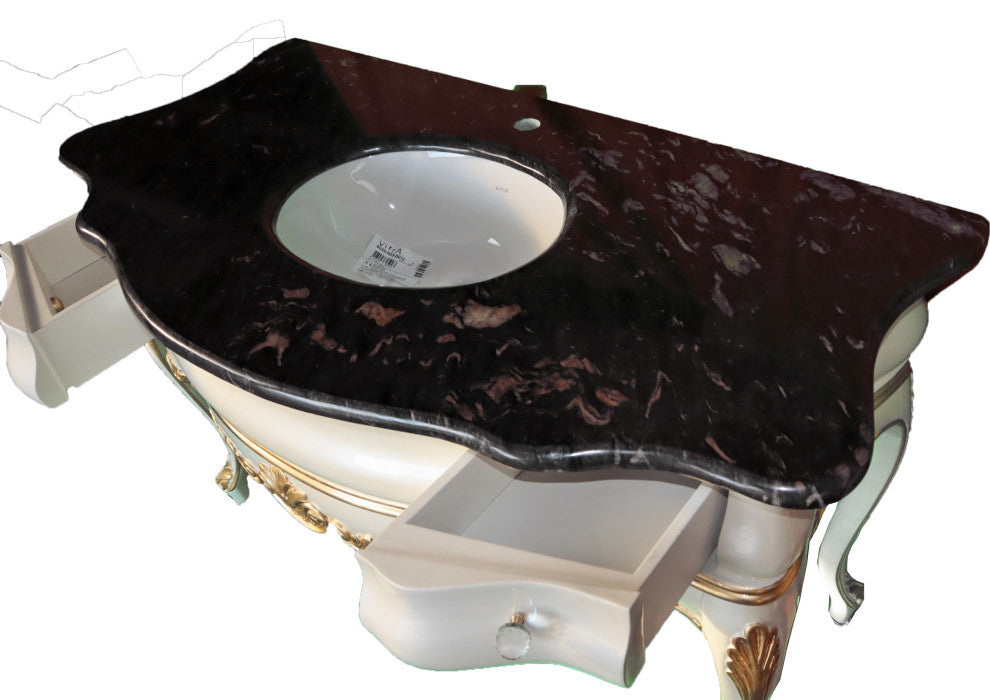 Handmade 48'' Single Bath Vanity, Italian Marble Top, Solid Wood, Mirror, White
