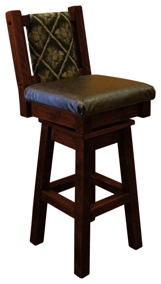 Barnwood Style Timber Peg Swivel Upholstered Barstool, Michael's Cherry, Black Pine Cone and Quarter Espresso, Counter Height