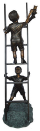 Two Kids Climb a Ladder Saving a Cat Bronze Statue -  Size: 35"L x 24"W x 81"H