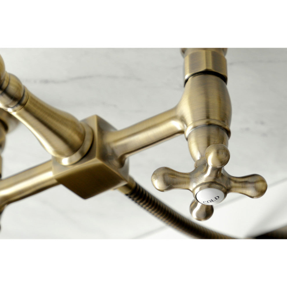 KS126XAXBS-P Heritage Wall Mount Bridge Kitchen Faucet with Brass Sprayer, Antiq