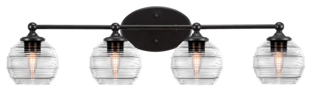 Capri 4-Light Bath Bar, Matte Black/Clear Ribbed