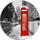 Red London Telephone Booth, Cityscape Large Disc Metal Wall Art, 11"