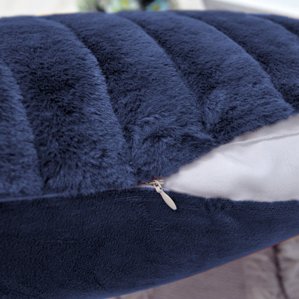 BOON Rabbit Jumbo Fur Throw and Pillow, 3-Piece Set, Navy Blue