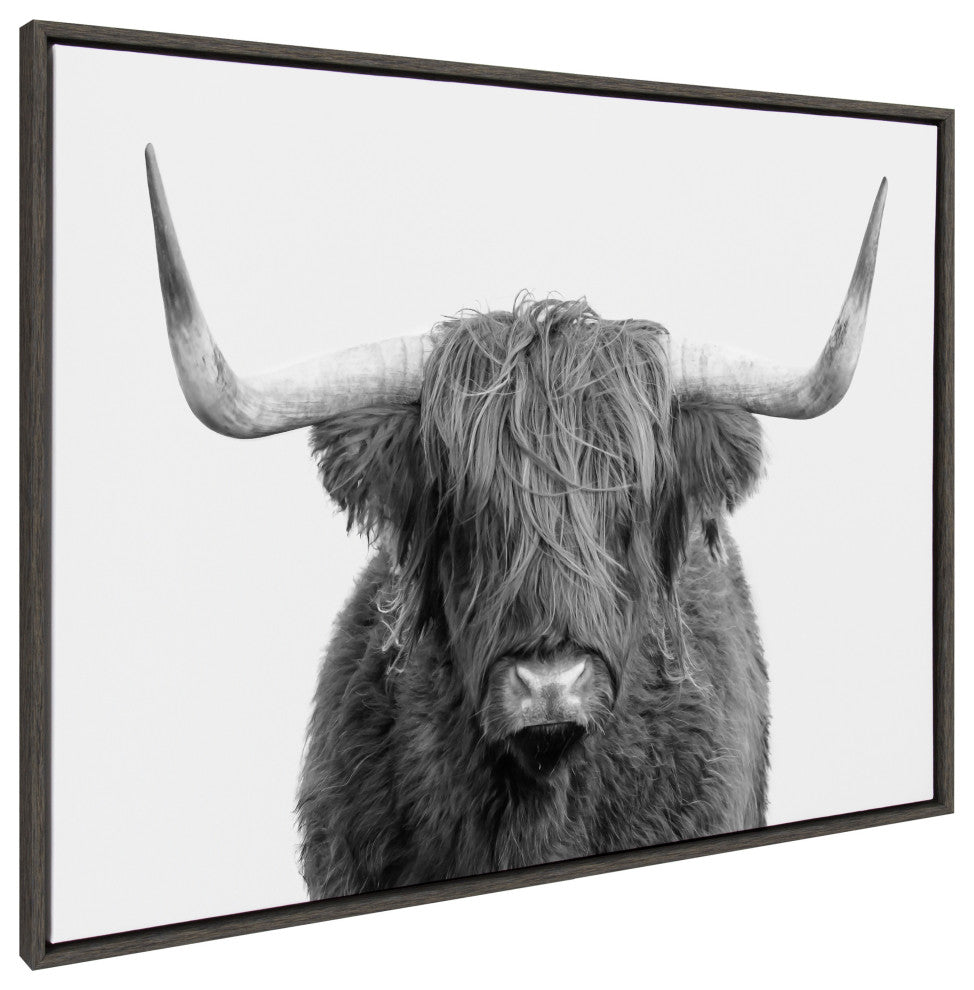 Sylvie Highland Cow Portrait Frame Canvas by Amy Peterson Art Studio, Gray 28x38