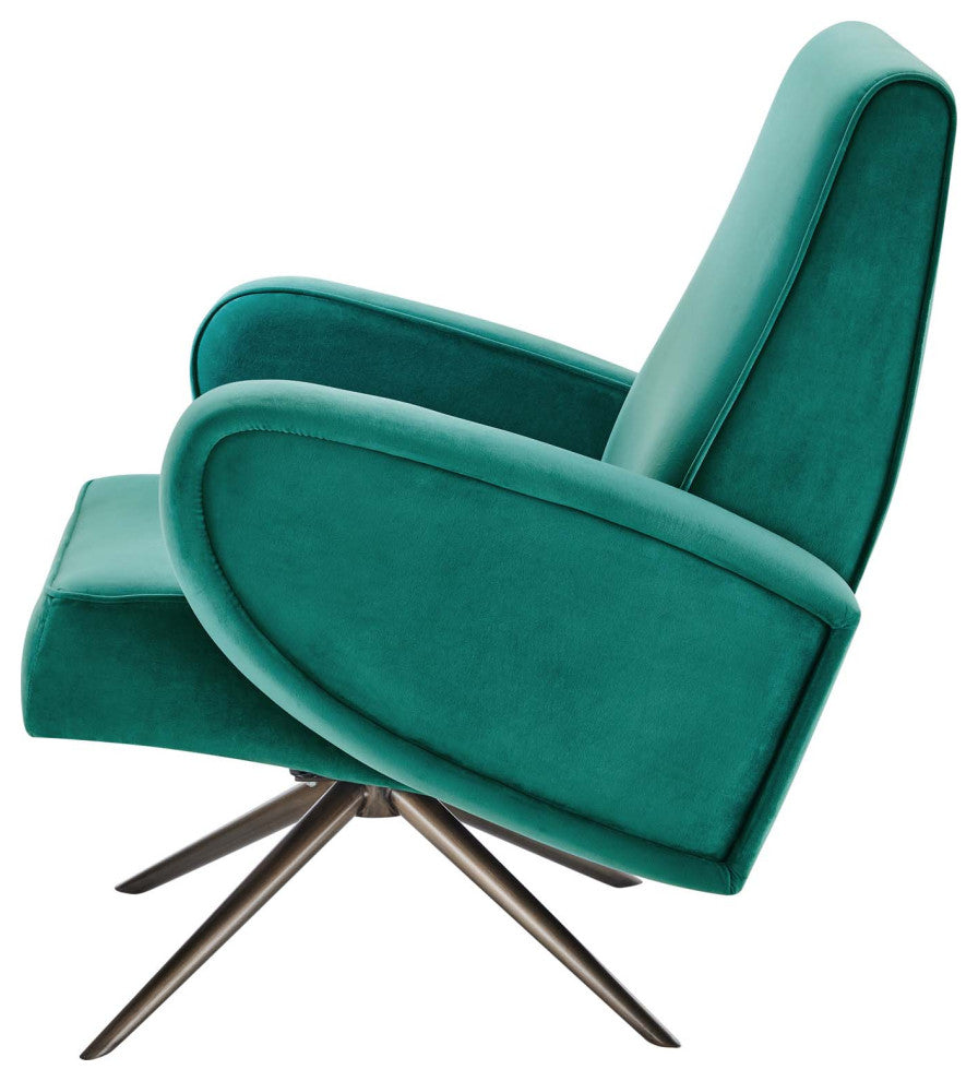 Armchair Swivel Accent Chair, Teal Blue, Velvet, Modern, Lounge Hospitality