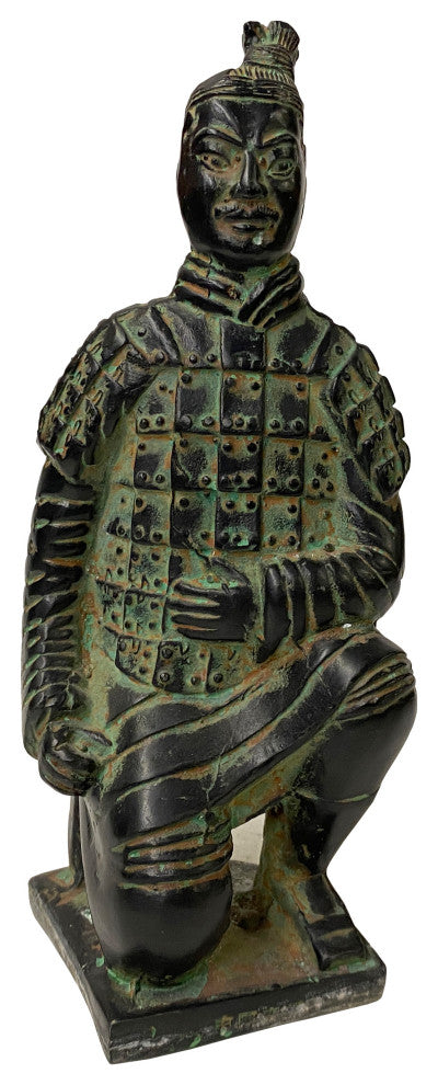 Chinese Black Green Rustic Ancient Artistic Terra Cotta Soldier Figure Hws2453