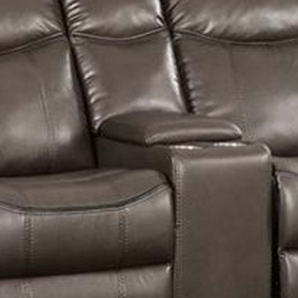 Benzara BM269004 Leather Motion Loveseat With USB Dock/Storage Console, Brown