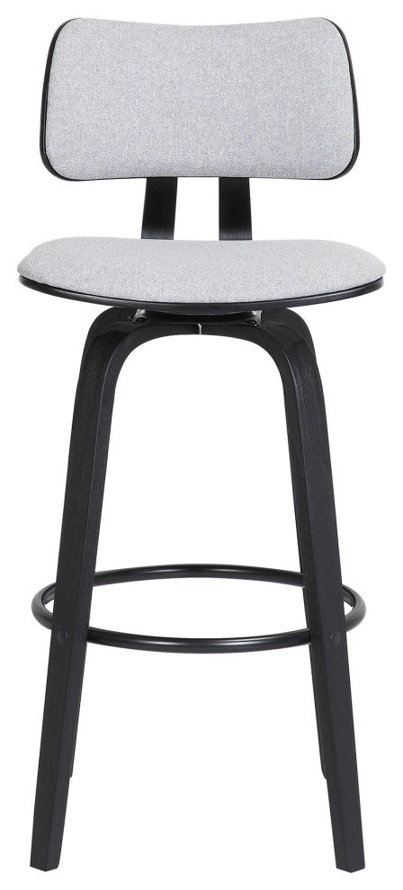 Pico 26" Swivel Black Wood Counter Stool, Light Gray Fabric With Black Metal, 30
