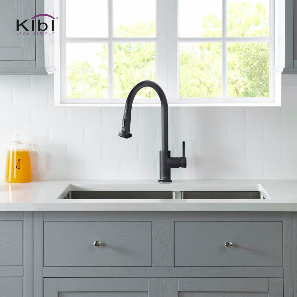 Casa Single Handle Pull Down Faucet, Matte Black, W/ Soap Dispenser