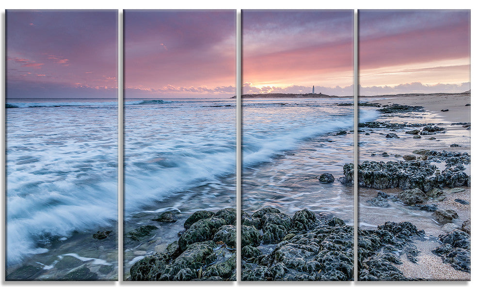 "Sunset On Cape Trafalgar Beach" Seashore Canvas Wall Art, 4 Panels, 48"x28"