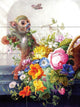 Tile Mural Still Life With A Monkey And A Basket Of Flowers, Marble