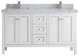 Nashville 60" Double Bathroom Vanity, White 2" Venatino Quartz