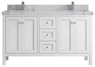 Nashville 60" Double Bathroom Vanity, White 2" Venatino Quartz