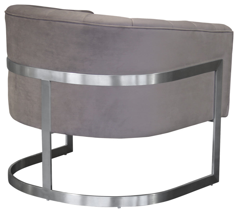 Paloma Accent Chair In Brushed Stainless Steel Finish, Beige Fabric
