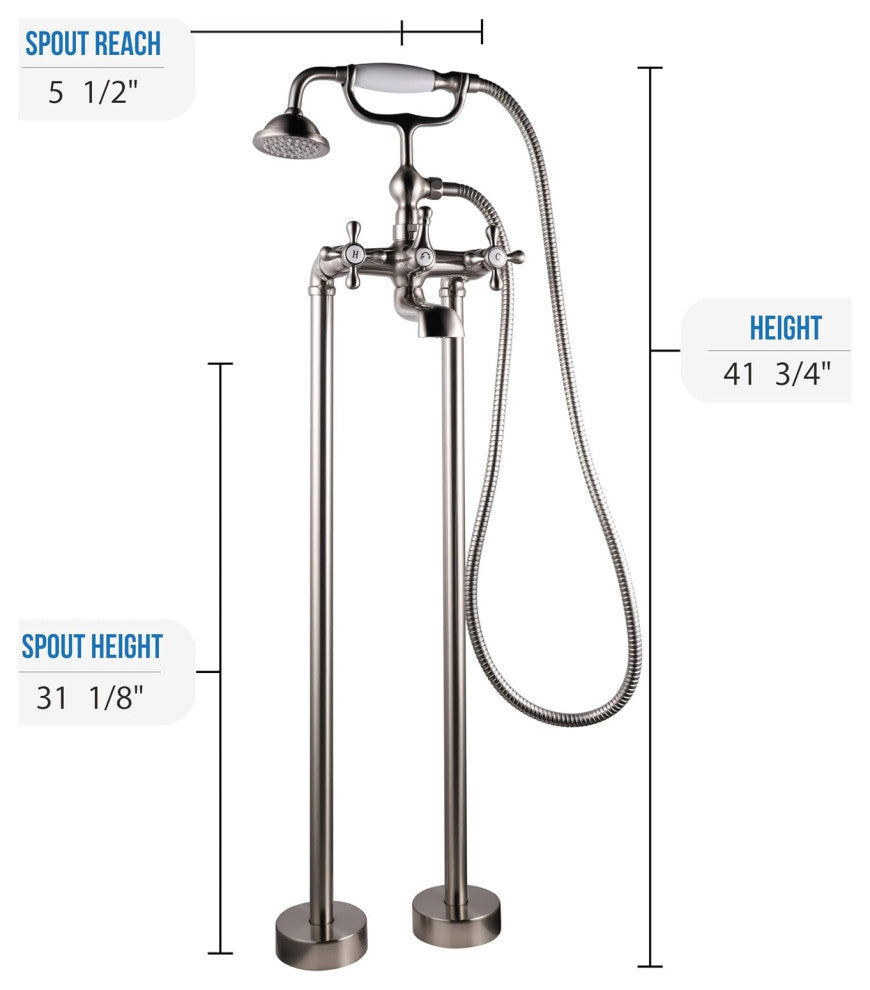 Freestanding Tub Filler Faucet with Hand Shower, Brushed Nickel