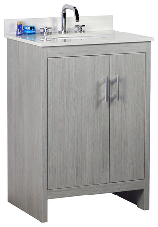 25" Single Vanity, Gray Pine Finish Top With Engineered Stone Top and Oval Sink