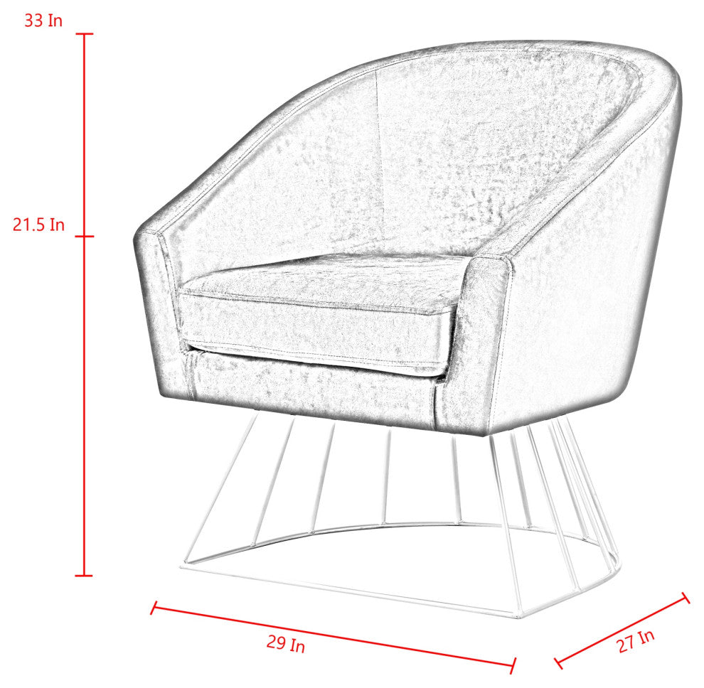 Alice Velvet Barrel Accent Chair With Metal Base, Black and Silver