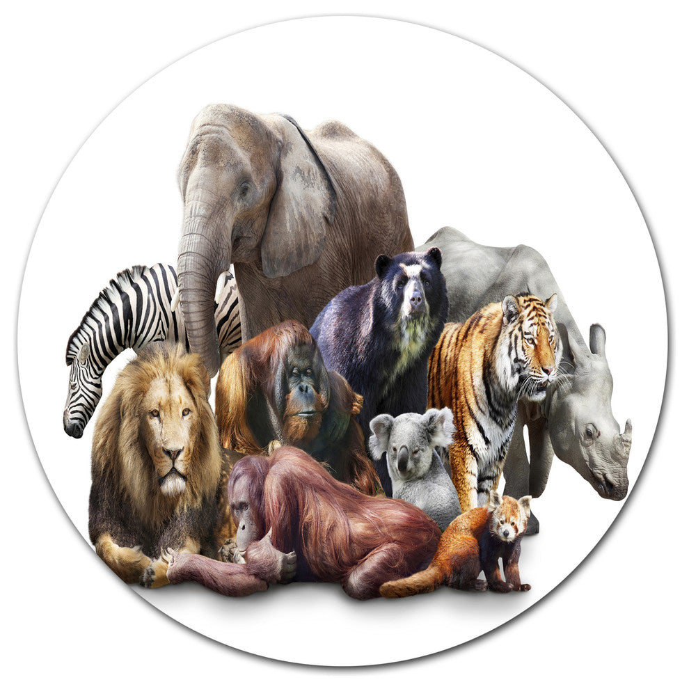 Animals On White Background, Animal Round Metal Wall Art, 23"