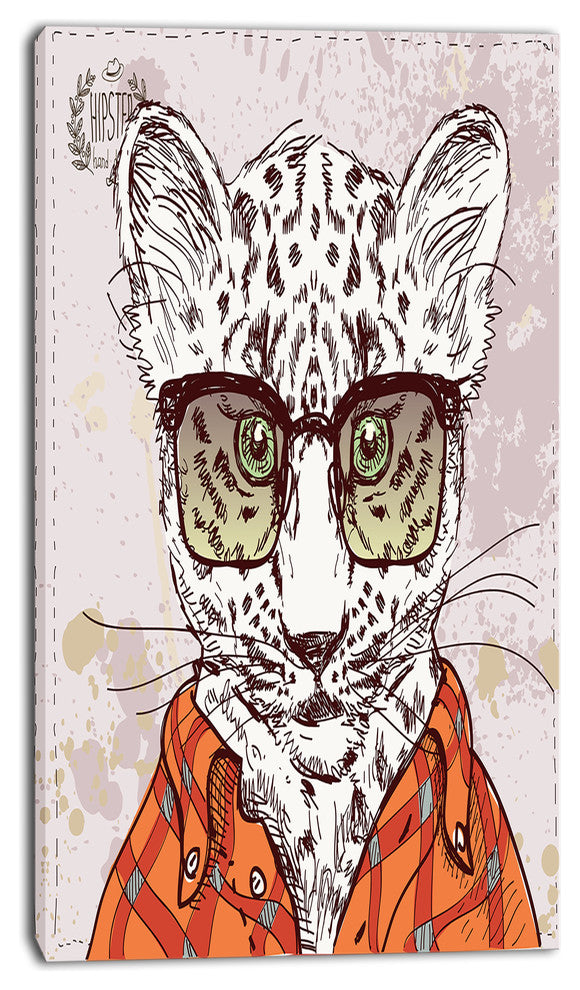 Funny Hipster Leopard with Glasses, Animal Canvas Art Print, 16"x32"