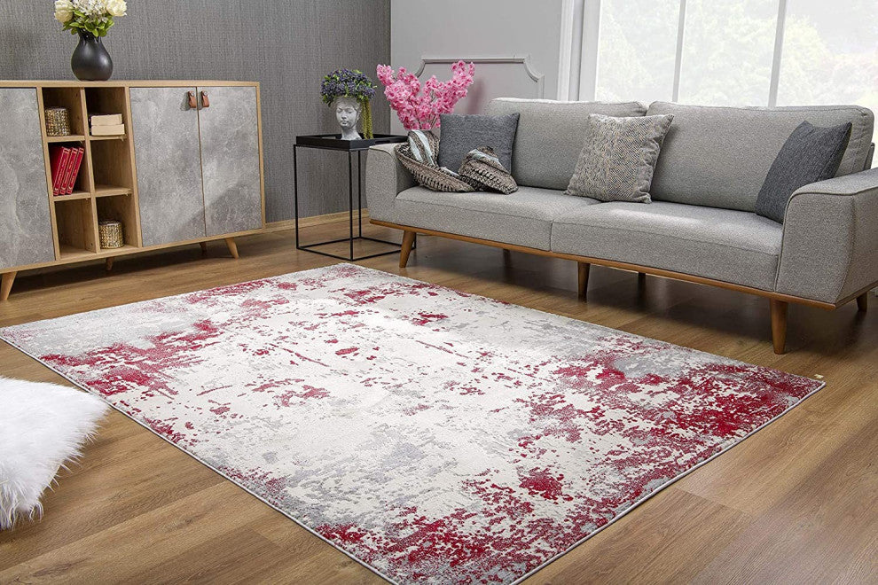 4'' X 6'' Red Abstract Dhurrie Area Rug