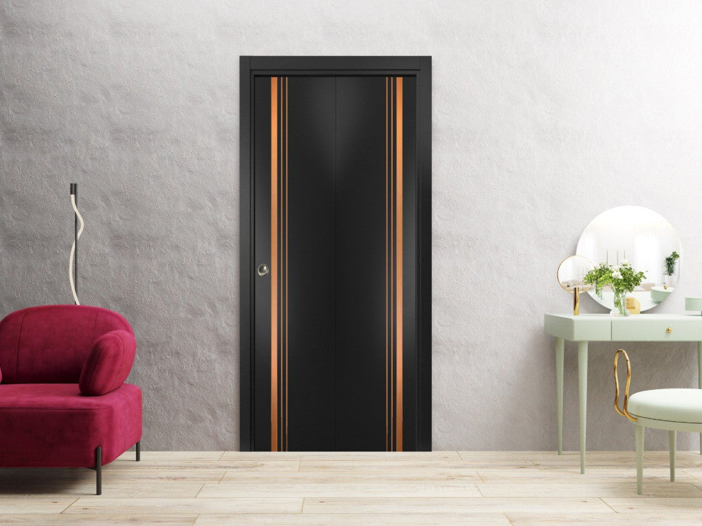 Bi-fold Doors 36 x 96 | Planum 1010 Matte Black with  | Sturdy Tracks