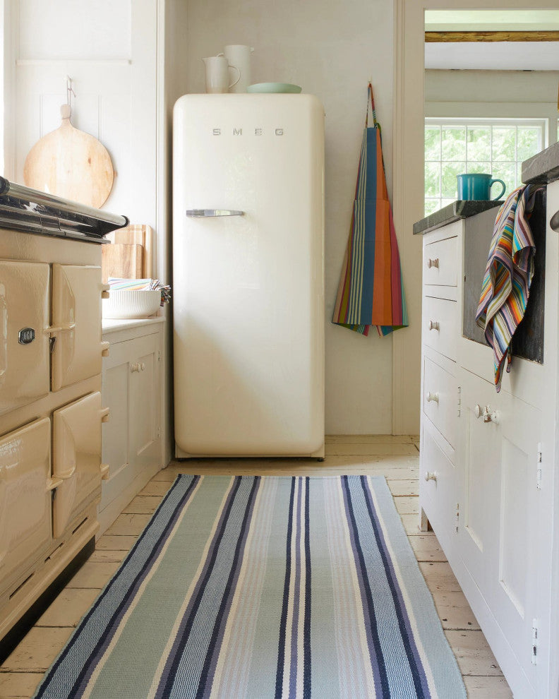 Dash & Albert Barbados Stripe Handwoven Cotton Rug, Blue, Runner-2'6" x 8'