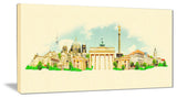 "Berlin Panoramic View" Cityscape Watercolor Canvas Print, 40"x20"