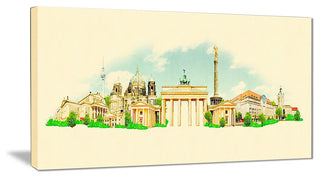 "Berlin Panoramic View" Cityscape Watercolor Canvas Print, 40"x20"
